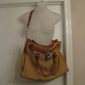 Michael Kors Oversized Extra Large Slouchy Straw Leather Tote Bag Purse